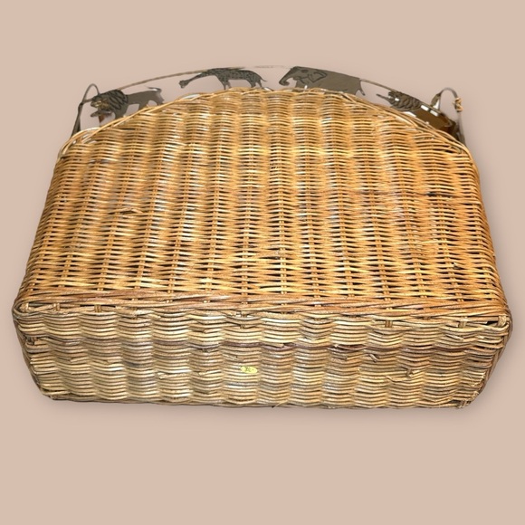 Vintage Wicker Magazine Rack with Brass Safari Animal Design - Picture 4 of 8